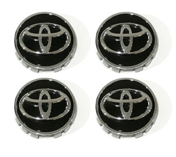 TOYOTA Czarno-Srebrne Czarne Chrom Dekle Dekielki 62mm KPL KAPSLE ALU
