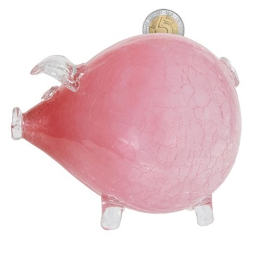 RÓŻOWA ŚWINKA SKARBONKA PĘKATA DUŻA SZKLANA NA PREZENT POPĘKANA