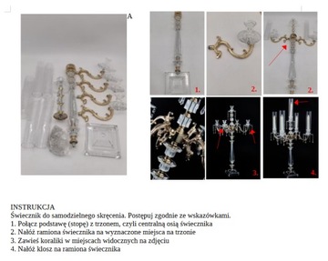 Świecznik akrylowy pięcioramienny 95 cm ZY2-476 złoty kandelabra