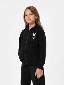 BLUZA 4F DZIEWCZĘCA DRESOWA ROZPINANA Z KAPTUREM - CZARNA r. 152