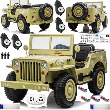 JEEP WILLYS napęd 4X4 auto na akumulator 12V14AH koła EVA wojskowy USA army