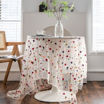 HAFT KWIATY PRZĘDZA OBRUS DEKORACJA STOŁU 150x300