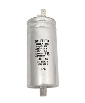Kondensator rozruchowy silnika 15uF 450V MIFLEX MKSP-I18 metalowy