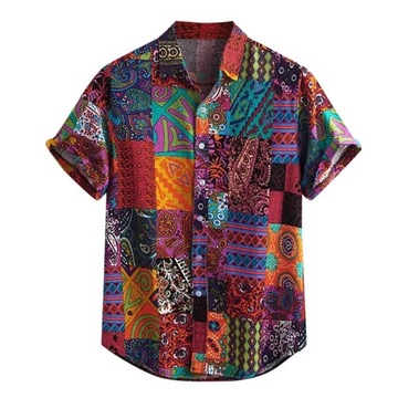 Men Ethnic Style Printed Short Sleeve Shirt Geomet