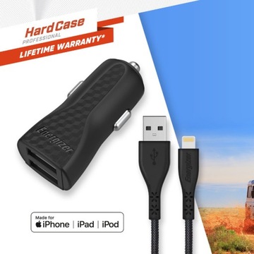 Ładowarka samochodowa 2x USB-A 17W 3.4A + Kabel Lightning certyfikat MFi