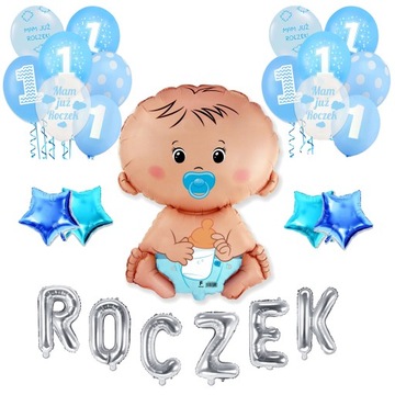 ZESTAW BALONY na Pierwsze Urodziny ROCZEK - BOBAS