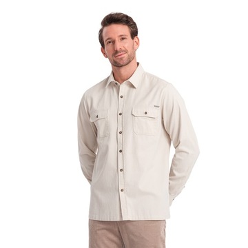 Pánska bavlnená košeľa REGULAR FIT vrecká krémová V1 OM-SHCS-0146 L