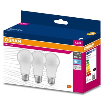 Osram żarówka VALUE LED 13W = 100W E27 4000K 1521lm 3 sztuki