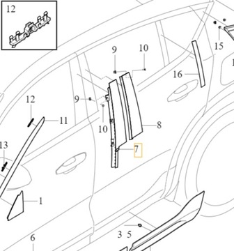 VOLVO C40 LIŠTA ZDOBENÁ SLOUPU B DVEŘE LEVÝ PŘEDNÍ ČERNÁ OE 32262942