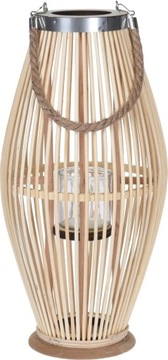 Rattanowy Lampion Latarnia ze Szkłem - Beżowy, 70 cm, lampion na taras