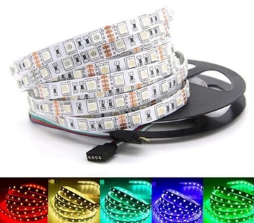 Светодиодная лента 5050 SMD RGB 60D/м 300LED разноцветная 1м