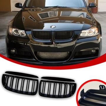 NERKI GRILL NAKŁADKI BMW E90 E91 05-08 PRZEDLIFT CZARNY POŁYSK