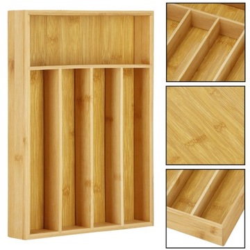 ОРГАНАЙЗЕР ДЛЯ СТОЛОВЫХ ПРИБОРОВ БАМБУК, ВСТАВКА В КУХОННЫЙ ЯЩИК, КОНТЕЙНЕР ПРЕМИУМ