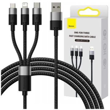 BASEUS SZYBKI KABEL 3w1 USB - micro USB/Lightning/USB C MOCNY PRZEWÓD 1,2m