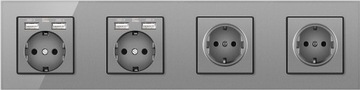 USB-РОЗЕТКА СТЕКЛЯННАЯ QUAD 4X РОЗЕТКА С 4X USB