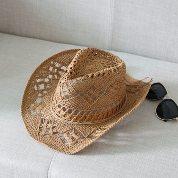 Ковбойская шляпа Классическая винтажная солнцезащитная шляпа с вырезом унисекс с закругленными краями и широкими полями