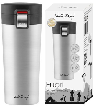 VIALLI KUBEK TERMICZNY PRÓŻNIOWY KAWY HERBATY FUORI STALOWY SREBRNY 400 ml