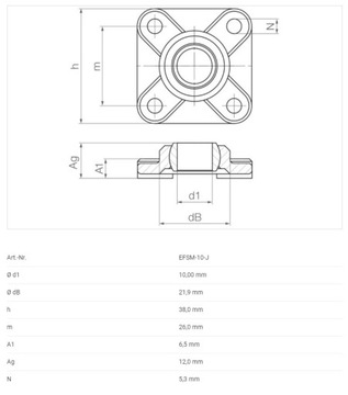 EFSM-10-J Фланцевый подшипник для вала диаметром 10, IGUS