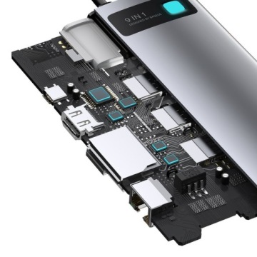 Адаптер-разветвитель Baseus HUB 9 в 1 USB-C — USB 3.0 RJ45 HDMI USB-C PD