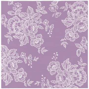 SERWETKI flizelinowe PAW 40x40 FIOLETOWE KORONKA 50 szt. SOFT LACE VIOLET