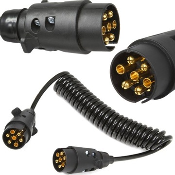 PRZEDŁUŻACZ DO PRZYCZEP KABEL PRZYCZEPKI 2x WTYK PRZEWÓD SPIRALNY 7 pin 3m