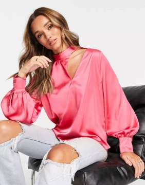 DAMSKA SATYNOWA RÓŻOWA KOSZULA CASUAL 38 1VAI