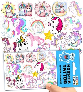 TATUAŻE ZMYWALNE TYMCZASOWE DLA DZIECI JEDNOROŻCE UNICORN WZORY ORYGINALNE