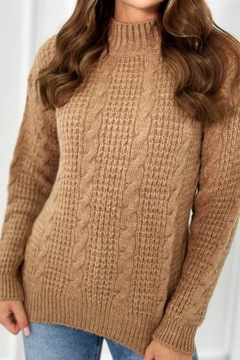 Sweter półgolf bluzka ozdobny splot uniwersalny ciepły damski