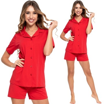 Moraj Krátke rozopínateľné bavlnené dámske pyžamo 4900-018 Červená M