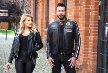 КОЖАНАЯ МОТОЦИКЛОВАЯ КУРТКА WOLF В РЕТРО ПОДКЛАДКЕ S