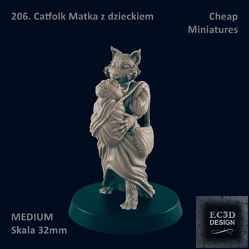 Figurka 206. Catfolk Matka z dzieckiem - 32 mm - D&D