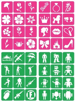 Szablony do tatuaży brokatowych, Tatuaże brokatowe - mix 100 sztuk