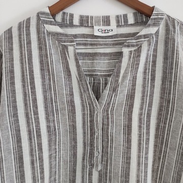 46 GINA bluzka koszula len lniana prążki paski minimalizm popielata boho