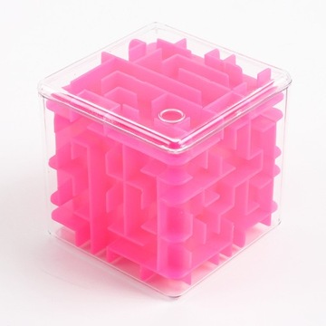 KOSTKA 3 D ZABAWKA LABIRYNT - transparent pink