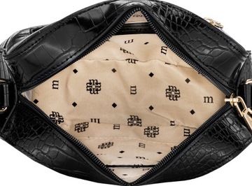 TOREBKA MONNARI Listonoszka CZARNA CROCO ZŁOTE LOGO LOGOWANY PASEK