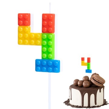 ŚWIECZKA URODZINOWA LEGO CYFERKA 4 KOLOROWA NA IMPREZĘ URODZINOWĄ