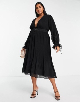 Asos Curve tbx głęboki plisowana sukienka dekolt midi XXL NH2