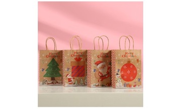 4 экологических рождественских БУМАЖНЫХ ПАКЕТА для ПОДАРКОВ на ВОЛШЕБНОЕ РОЖДЕСТВО