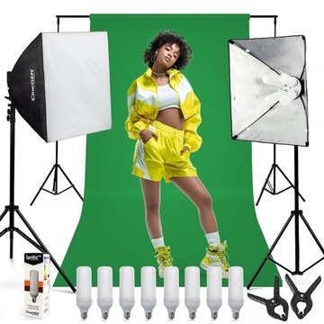 Комплект для фотосъемки + зеленый фон, лампа длиной 5 м, 8 светодиодов непрерывного света мощностью 125 Вт