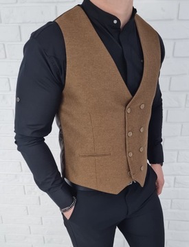 Kamizelka meska elegancka garniturowa brazowa - 48