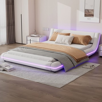 Двуспальная кровать с мягкой обивкой, размеры 140*200см, ПУ LED, с белым пультом дистанционного управления.