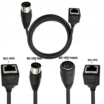 Кабель с 5-контактным гнездом DIN на гнездо RJ45 длиной 4,9 фута 8P8C