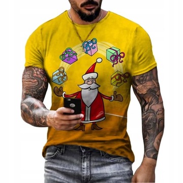 Santa Claus Pattern Men's T-shirt Elk Print Man Sh