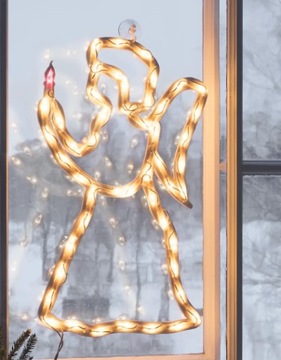 Ozdoba okienna kontur anioła LED CIEPŁE ŚWIATŁO