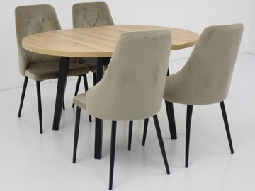 Круглый стол 100 см, раздвигаемый до 130 см, ARTISAN TOP и 4 стула с мягкой обивкой.