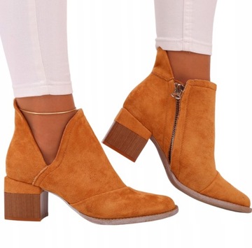 BOTKI DAMSKIE ZAMSZOWE NA OBCASIE Z WYCIĘCIEM