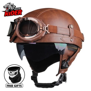 Кожаный мотоциклетный шлем Retro Capacete De Moto, мотоциклетный шлем для скутера