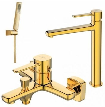 Invena Bateria wannowa, umywalkowa GLAMOUR gold z zestawem natryskowym