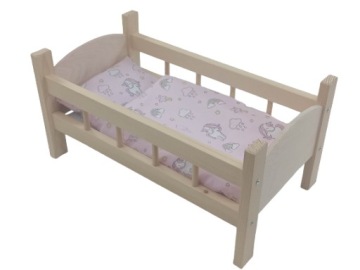 ŁÓŻECZKO DREWNIANE DUŻE dla lalek POŚCIEL 3 elementy