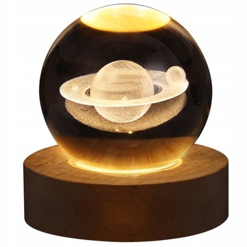 SZKLANA KULA LAMPA STOŁOWA LED DEKORACJA 3D SATURN